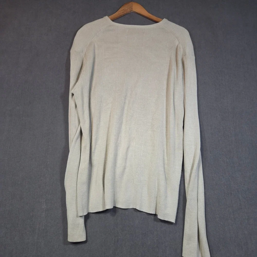 Banana Republic Sweater Mens L Beige Silk Cotton Blend Ribbed Knit Crew Neck